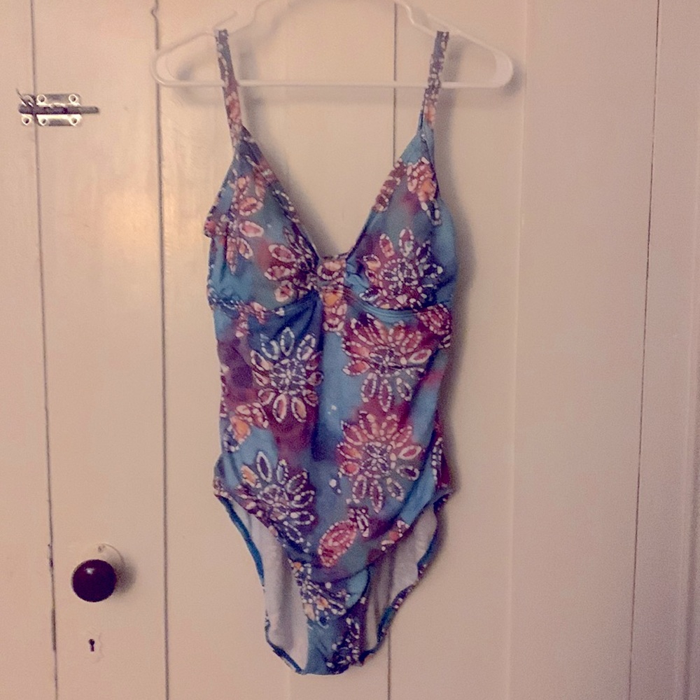 Jantzen Classics blue floral one-piece swim suit